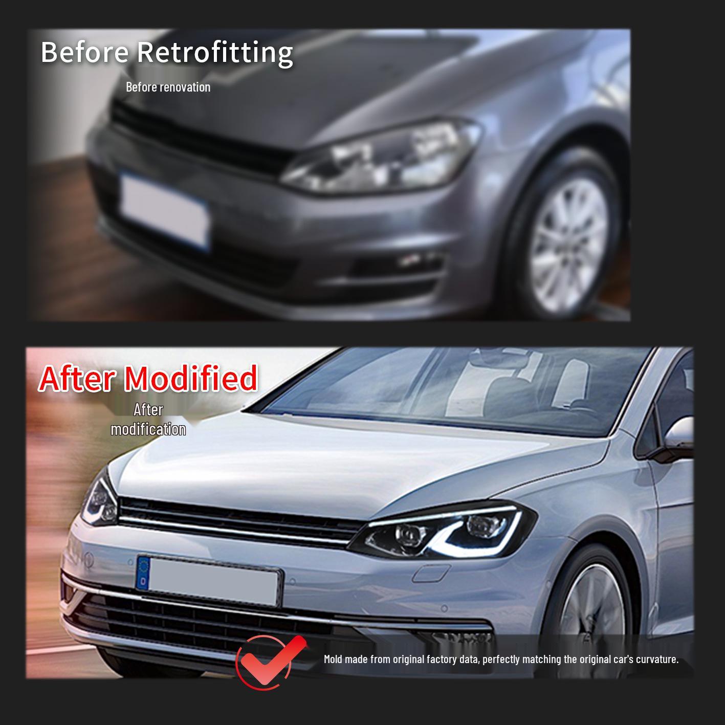 LED Headlight Assembly for 2014-2019 Volkswagen Golf 7 with Daytime Running Lights Polycarbonate