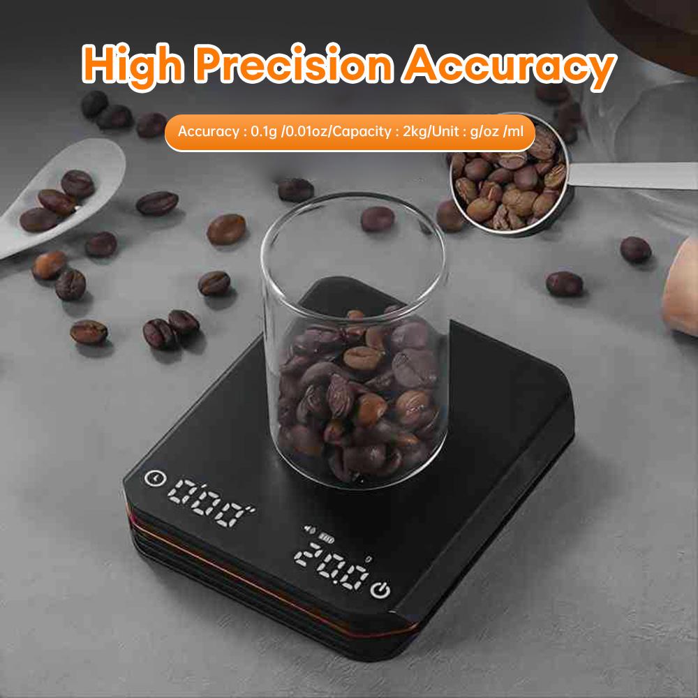 Led Digital Coffee Scale Smart Timer 2Kg Max.Weigh 0.1G High Precision Coffee Scale Rechargeable With Silicone Pad Cooking Room Scale