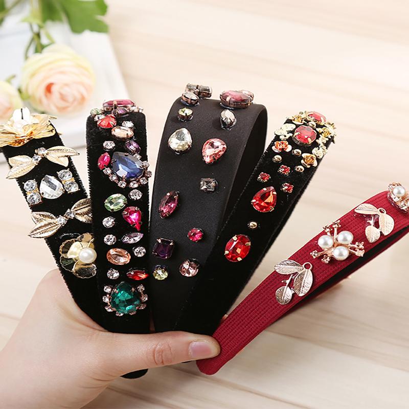 

1 шт., обруч для головы со стразами в стиле ретро, ​​аксессуары для девочек, бархатный широкий обруч для волос в европейском стиле, модные аксессуары для волос