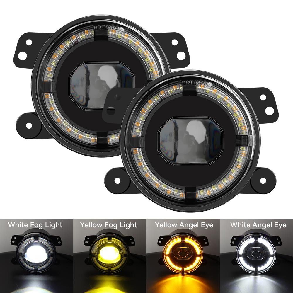 A Pair of 4 Inch Car Fog Lamps With Halo Ring Angel Eyes Fit For Wrangler JL 2007-2025 For Dodge For Chrysler For Land Rover