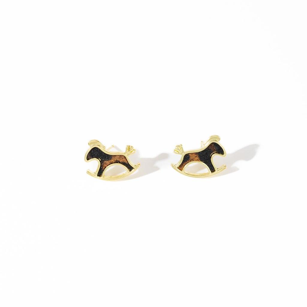 Year of the Horse 925 Sterling Silver Diamond Enamel Stud Earrings with Pearls - Retro High-End Design