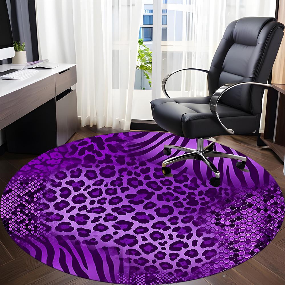 1pc Purple Animal Prints Office Round Rug, Non-slip, Soft and Durable Office Rug for Interior Decoration, Perfect for Office, Beautiful Decoration yy2