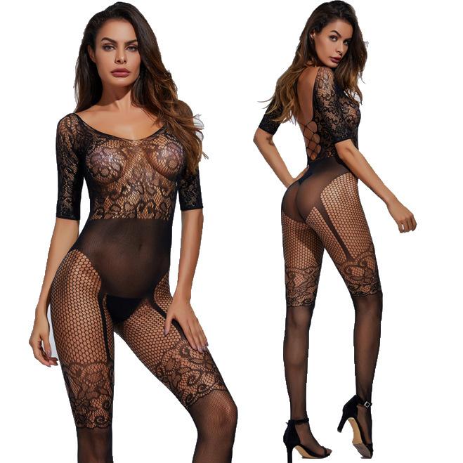 Thigh High Bodysuit Women Lace Stockings Sexy Lingerie Suit Transparent Fishnet Female Jumpsuit See Through Elastic Pajamas Use