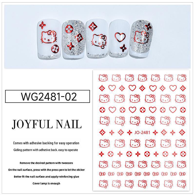 KT Cat Cartoon Nail Art Stickers: Cute Star & Heart Designs