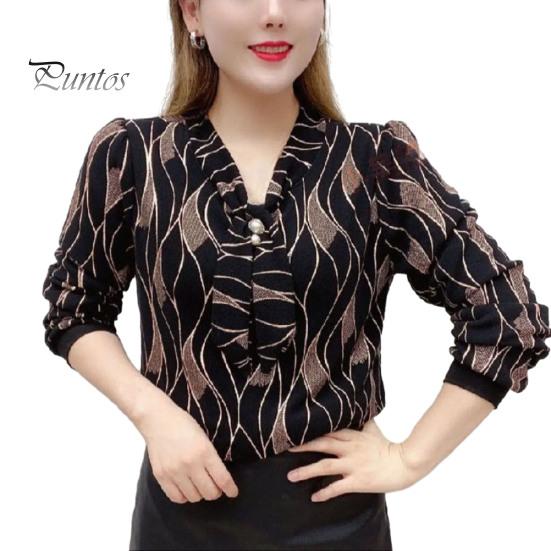 

Женская рубашка с галстуком, пуловер с v-образным вырезом и длинными рукавами, топы с принтом из искусственного жемчуга, свободная блузка больших размеров, уличная одежда L чёрный