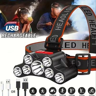 7LED Güçlü LED Kafa Lambası USB Şarj Edilebilir 4 Mod Su Geçirmez Ayarlanabilir Kafa Lambası El Feneri Kamp Acil Durum Kafa Lambaları İçin