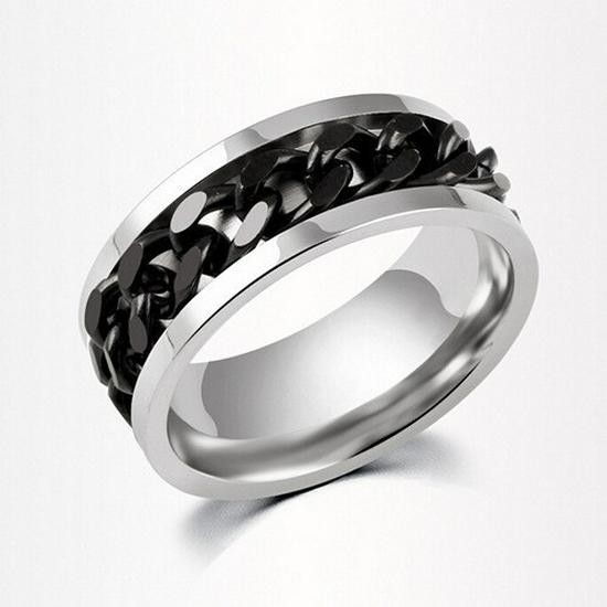 Men's Titanium Steel Rotatable Chain Ring with Embossed Pattern and Built-in Bottle Opener