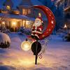 Retro Style Garden Art 31 Inch Solar-Powered Christmas Stake Light, Santa Claus on A Moon LED Pathway Auto Solar Powered Lamp Light with Snowflake