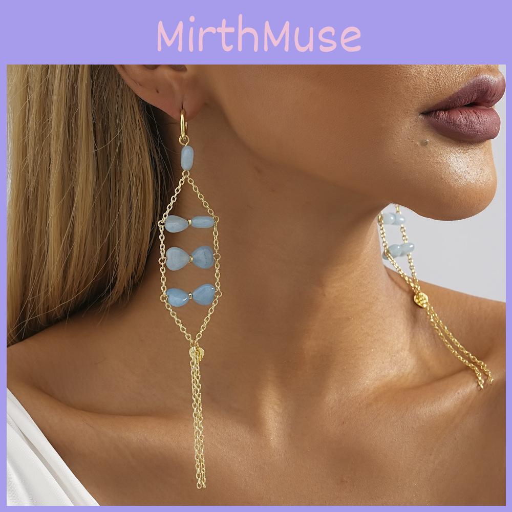 Geometric Blue Stylish Natural Stone Earrings For Fall Ladies 2023