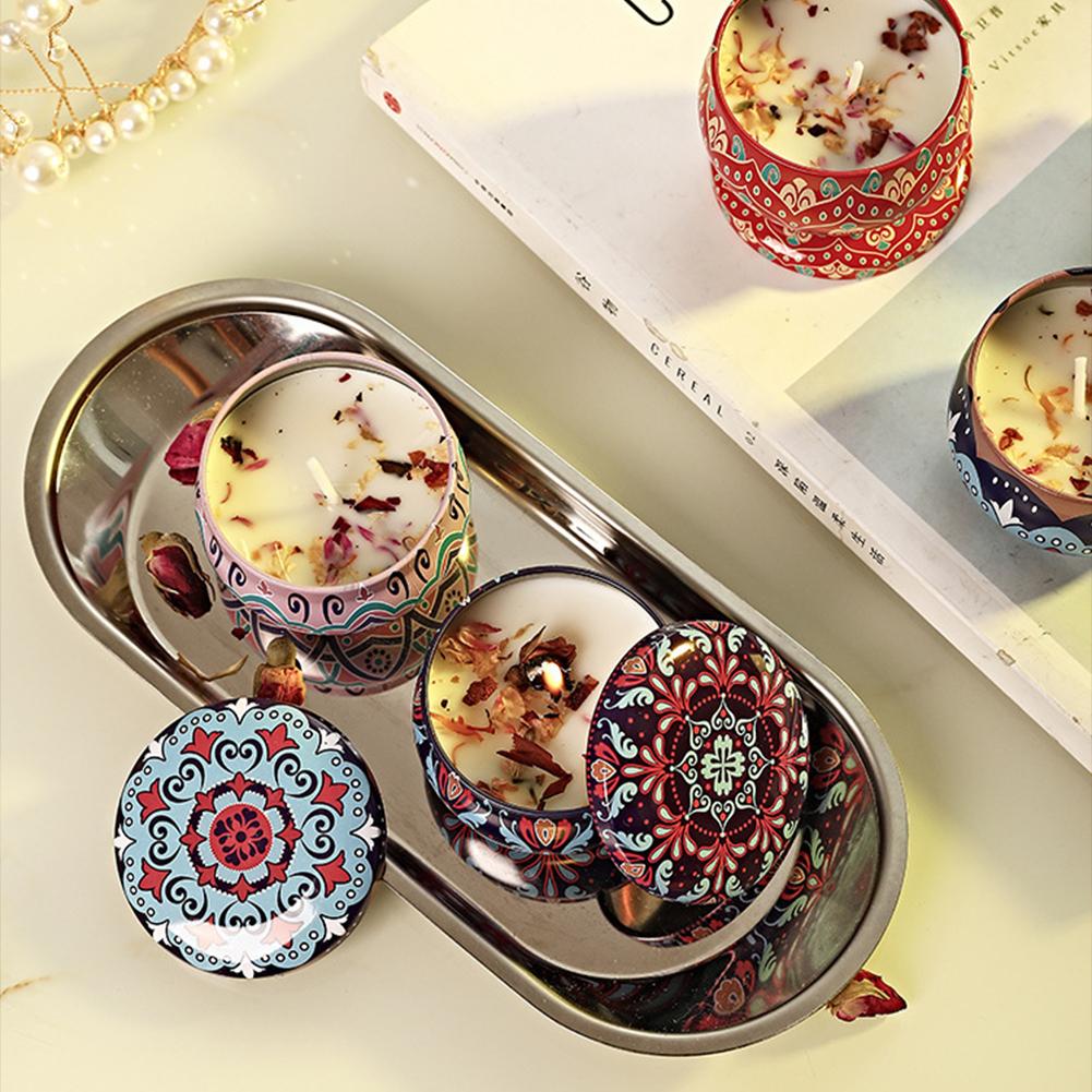 Dried Flower Scented Candles Iron Box Soy Wax Odorous And Smoke-free Aromatherapy Candle Birthday Gift Home Wedding Decoration