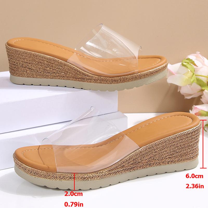 Fashion Wedge Heel Transparent Pvc Sandals Women 2025 Plus Size Thick Bottom Summer Slippers Woman Platform Outdoor Slides Female 36-43