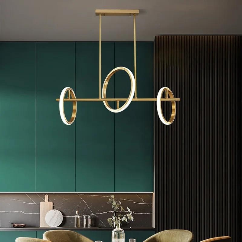 Copper Modern Led Chandelier For Living Room Dining Room Kitchen Decoration Gold Pendant Lamp Circle Ring Ceiling Hanging Lights