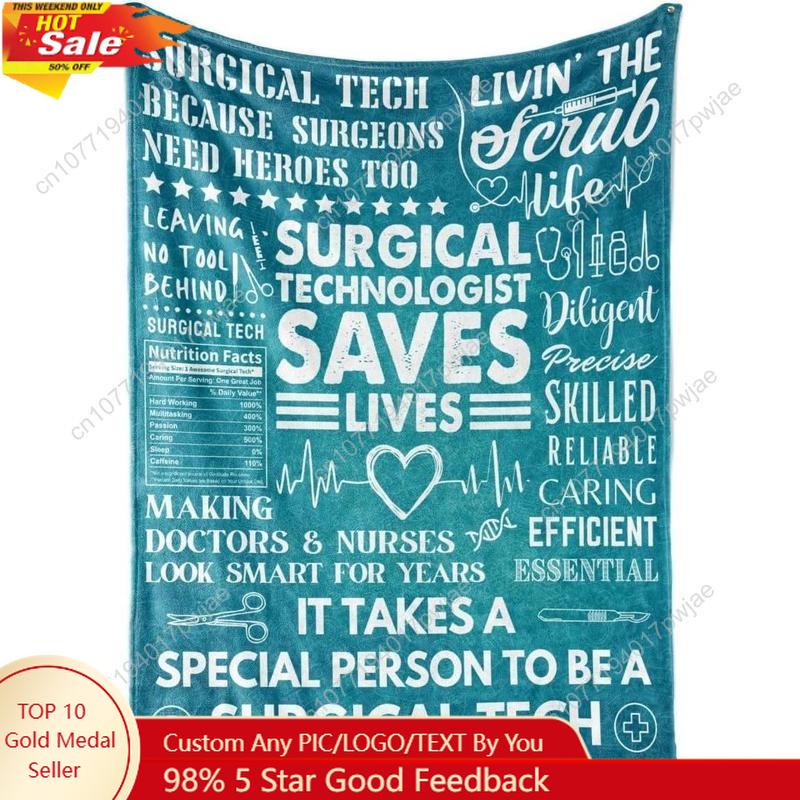 Surgical Tech Gifts Blanket Bed Flannel Plush Throw for Surgical Technologist Technicians Nurse Surgeons Custom blankets 75X95CM