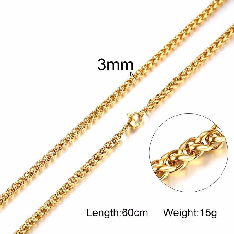 

Vnox Gold Color Men Stainless Steel Wheat Spiga Franco Link Chain Necklace Male Jewelry 24 Inch in 3-7MM Width
