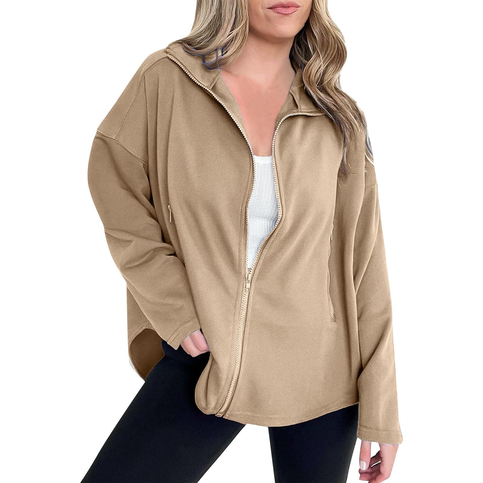 

Женские толстовки с капюшоном на молнии с длинным рукавом, осенние свободные толстовки, куртки с карманами, модная одежда, толстовки с капюшоном для женщин S розовый