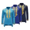 Camisa masculina primavera outono estilo étnico gola alta botões decote manga comprida pulôver tops estampa frente costas baixas camisa alta