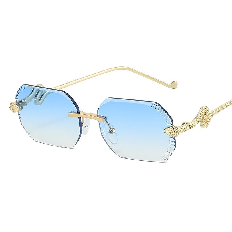 Frameless Sunglasses Women Rectangular Punk Sunglasses Men Snake Shaped Metal Frame Glasses Outdoor Gradient Lens Sunglasses UV