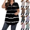Women's Printed Large Size  V Neck Button-Up Top Casual Short Sleeve Flowy Top