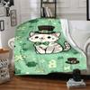 1pc cat shamrock blanket Lightweight Flannel Throw for Sofa Bed Travel Camping Livingroom Office Couch Chair
