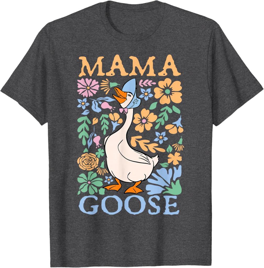 Mama Goose Floral Graphic Print Cotton T-Shirt Cute Mother's Day Casual Daily Tee