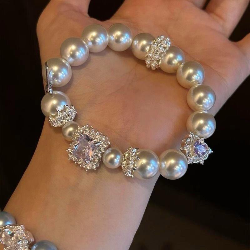 

Жемчужный циркон квадратный браслет с бусинами в виде сердец французский ретро браслет легкой роскоши темперамент изысканные высококачественные ювелирные изделия женские