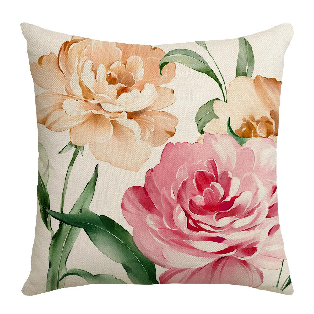 New Summer Throw Pillow Case with Floral Letter Print Linen Throw Pillow Decoration Sofa Bedside Backrest Throw Pillow Case