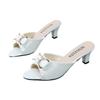 Summer new thin heel, medium heel, fish mouth bow, one-word women's versatile slippers