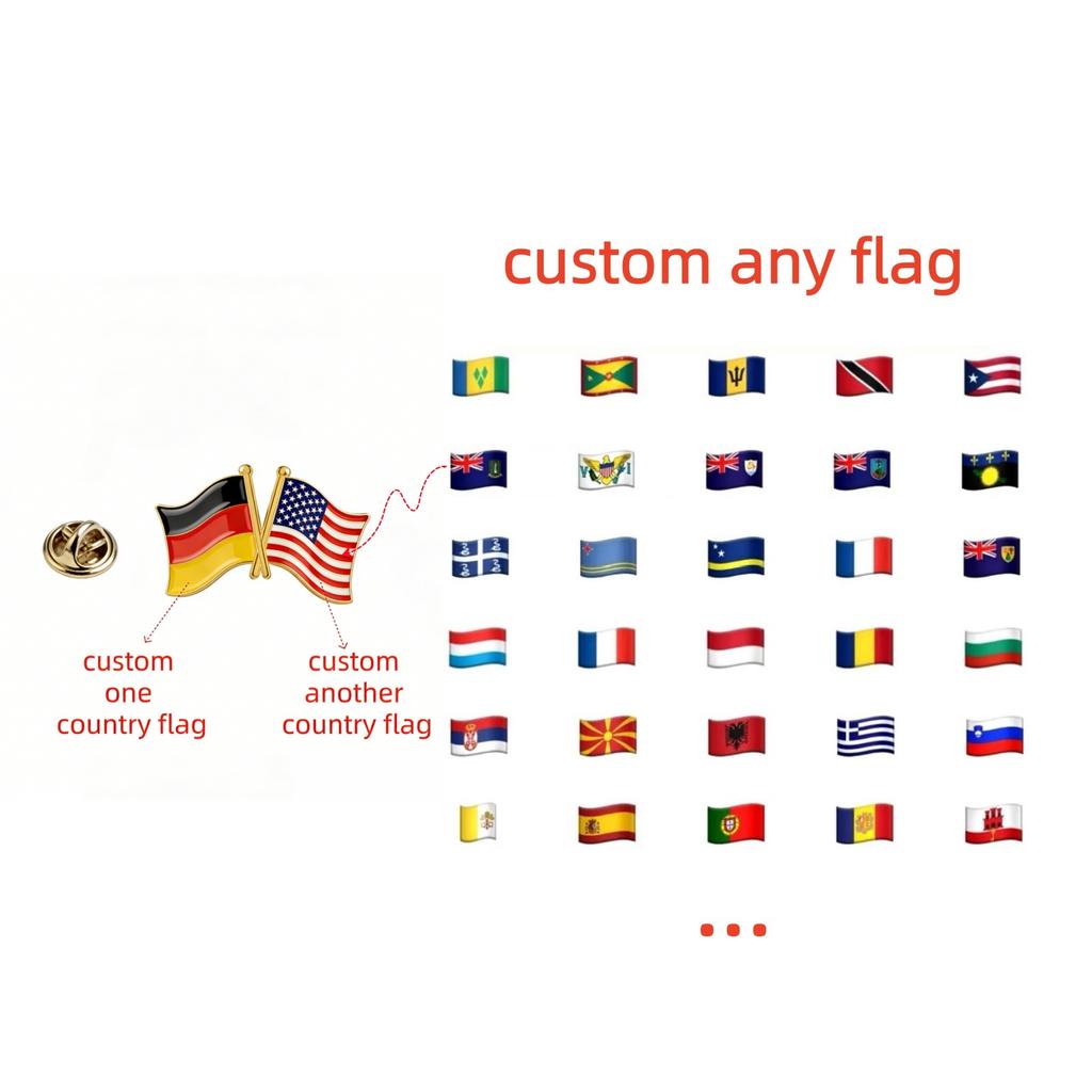 Custom 32*20mm National Flag Series Brooch Stainless Steel Double Flag Pin Jewelry for Traveller Two Country Flag Brooches