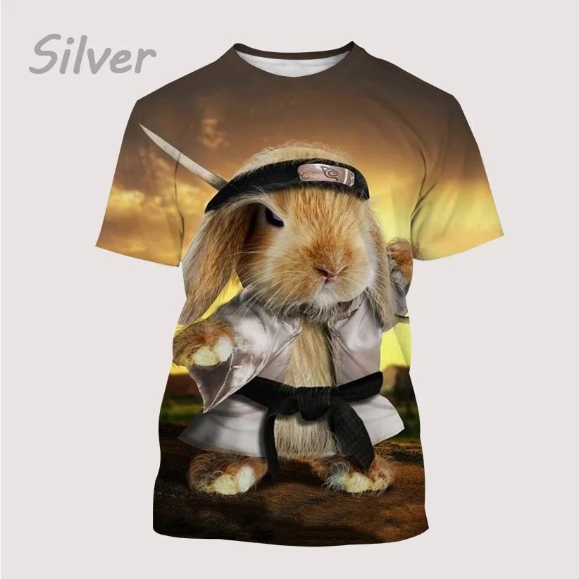 Summer Men s Fashion Funny and Handsome Cool Rabbit 3D Printed T-shirt Casual Short Sleeve Personalized Hip Hop XXS