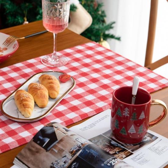 Home Linen Gingham Check Table Runner Cotton&Line Red Burgundy Checkered Table Runner Kitchen Dining Table Decoration Cover Perfect for Home Kitchen