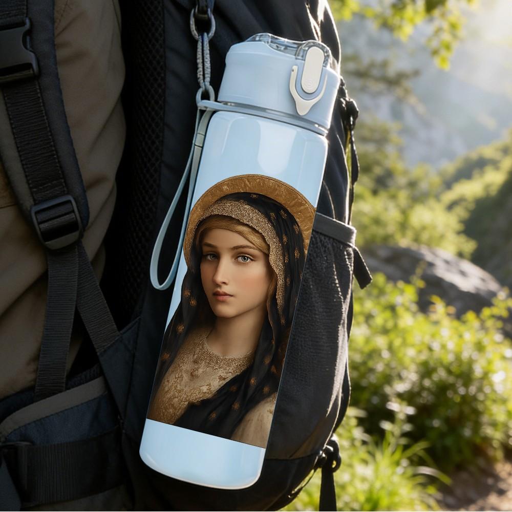 1PC Virgin Mary Holy Child Print 750ml Color Plastic Sports Water Bottle Leakproof Flip Straw Lid Suitable for Sports Office Home Use