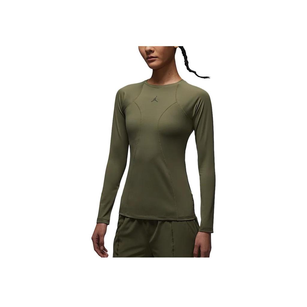 Jordan Casual Round Neck Long Sleeve T-Shirt Women Tops Army-Green FN5111-222