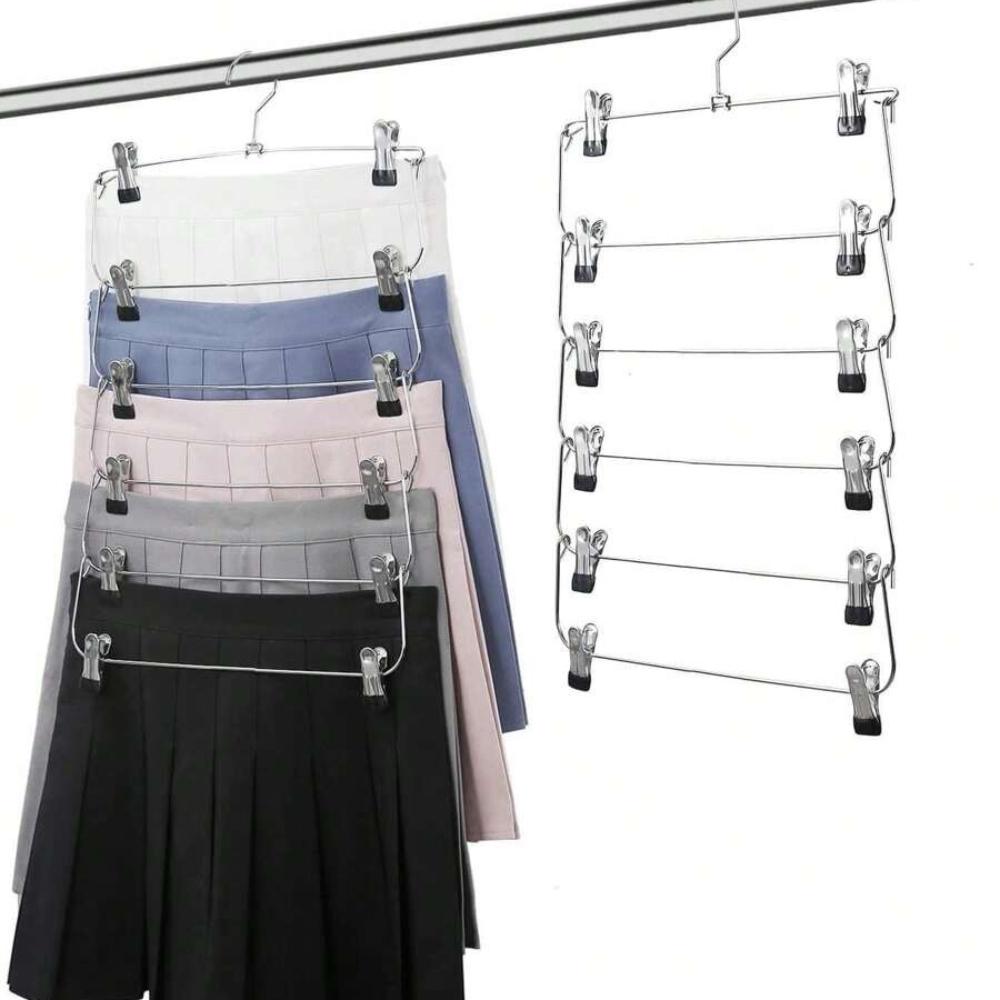 6-Tier Black Metal Skirt/Trouser Clip, Multi-Functional Storage Hanger