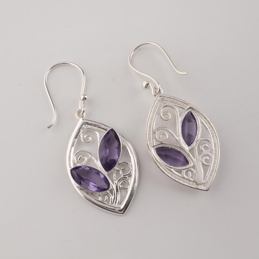 Iolite Gemstone Sterling Silver Handmade Earring, Handcrafted Iolite Jewelry, Women Earring, Gemstone Jewelry CE-24-8