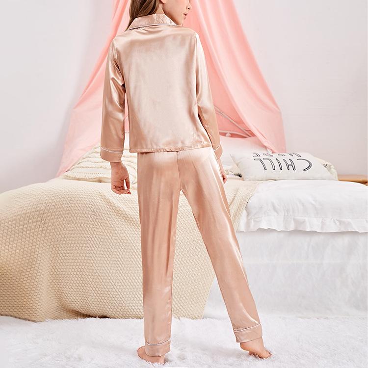 Conjunto de Pijama de Satén de Verano Transfronterizo para Niños - Manga Corta de Color Sólido para Niños y Niñas