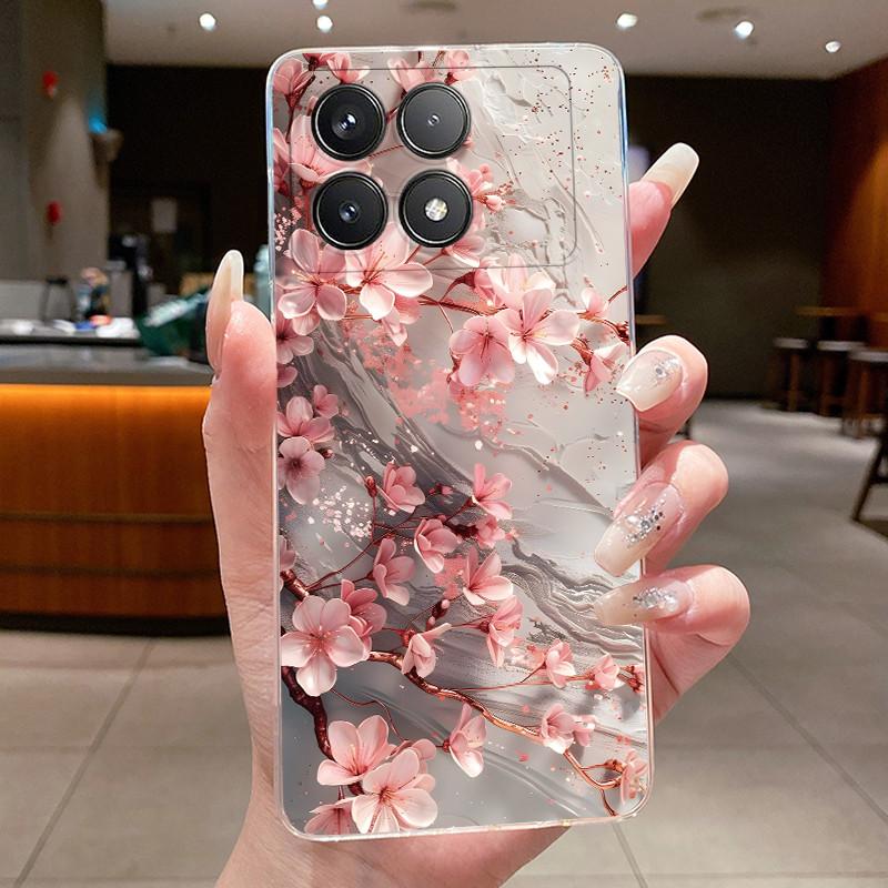 Phone Case For Poco F6 Pro Redmi K70 Pro K70E Case Aesthetic Shell Luxury Fashion Butterfly Flowers Soft TPU Back Clear Cover