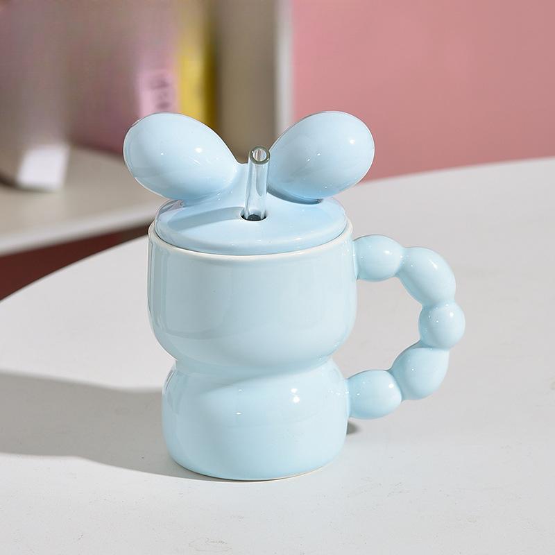 

Кружка «Легкая роскошь» с ручкой-жемчужиной и крышкой с бантом, керамическая кружка с соломинкой, парная кружка для питья воды 300ml