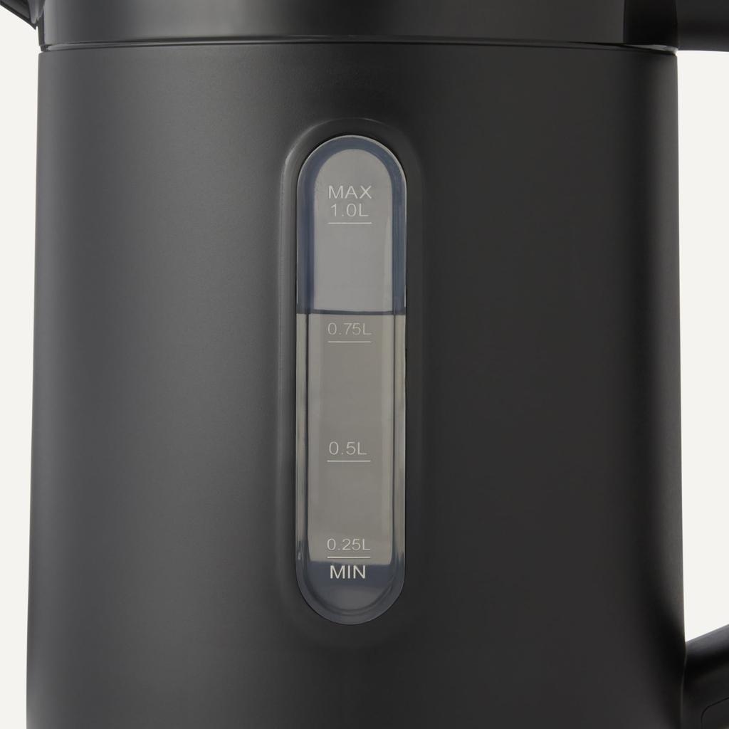 Amazon Basics Electric Kettle with Removable and Black 1.0L Lid, Spill-Proof Lock, Boil-Dry Protection, 1250W,