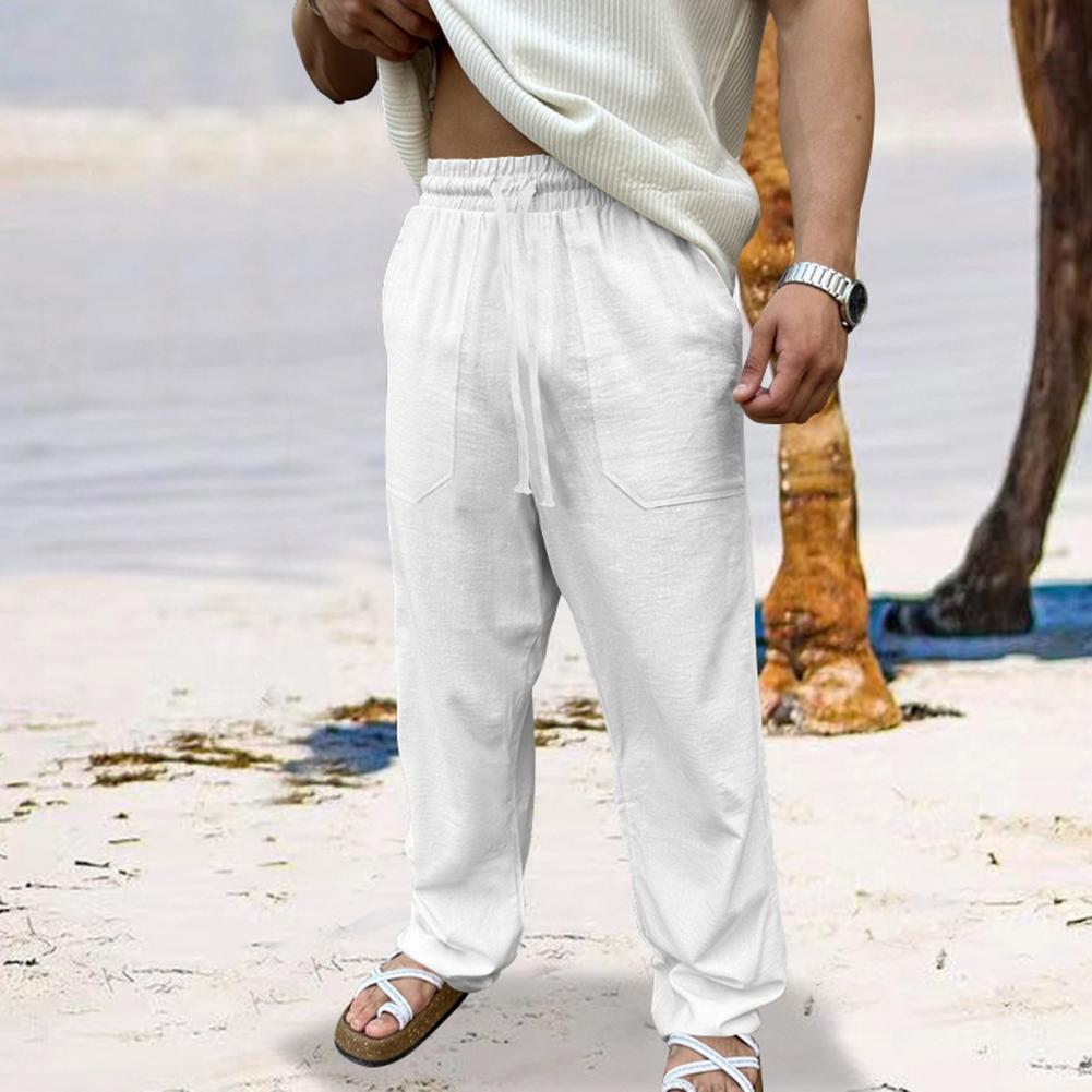 Herren Hose Kordelzug Elastischer Bund Gerades Bein Locker Einfarbig Taschen Schweißabsorption Alltagskleidung Lässige Sporthose Lang