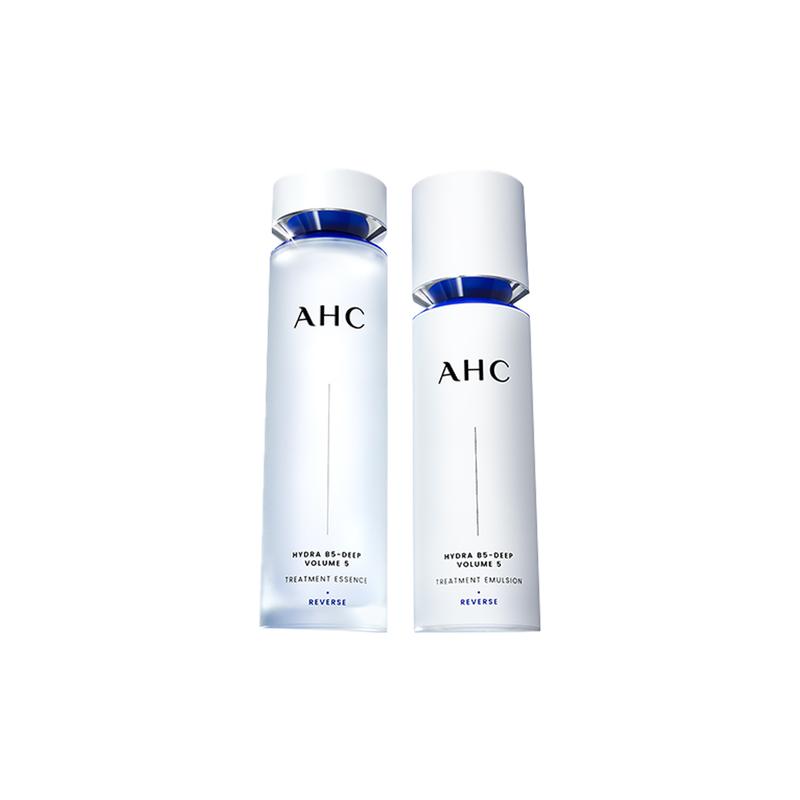 AHC Reverse Hydra B5 Deep Volume 5 Skin Care Duo Set, 130ml Treatment Essence + 100ml Moisturizing Emulsion Anti-Aging Hydrating Facial Kit