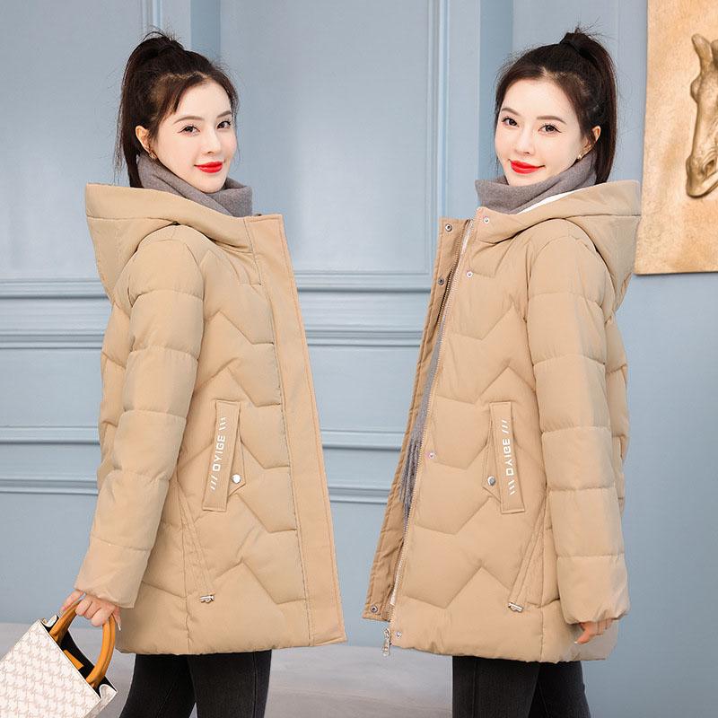 Winter Fashion Women Mid Length Down Cotton Jacket Loose Thick Warm Padded Coat Hooded Parkas Outerwear