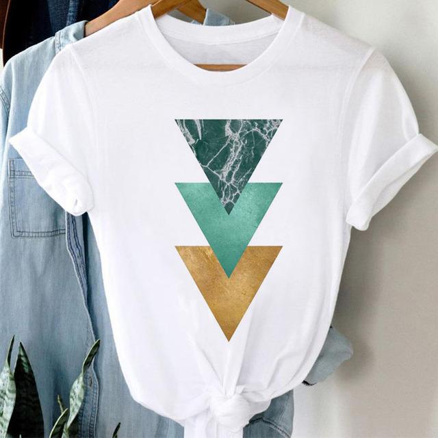 Neues Damen T-Shirt Mode Schwarz Tops Floral Geometrischer Druck T-Shirt Weiblich Lässig Kurzarm O-Ausschnitt T-Shirt Tops Kleidung