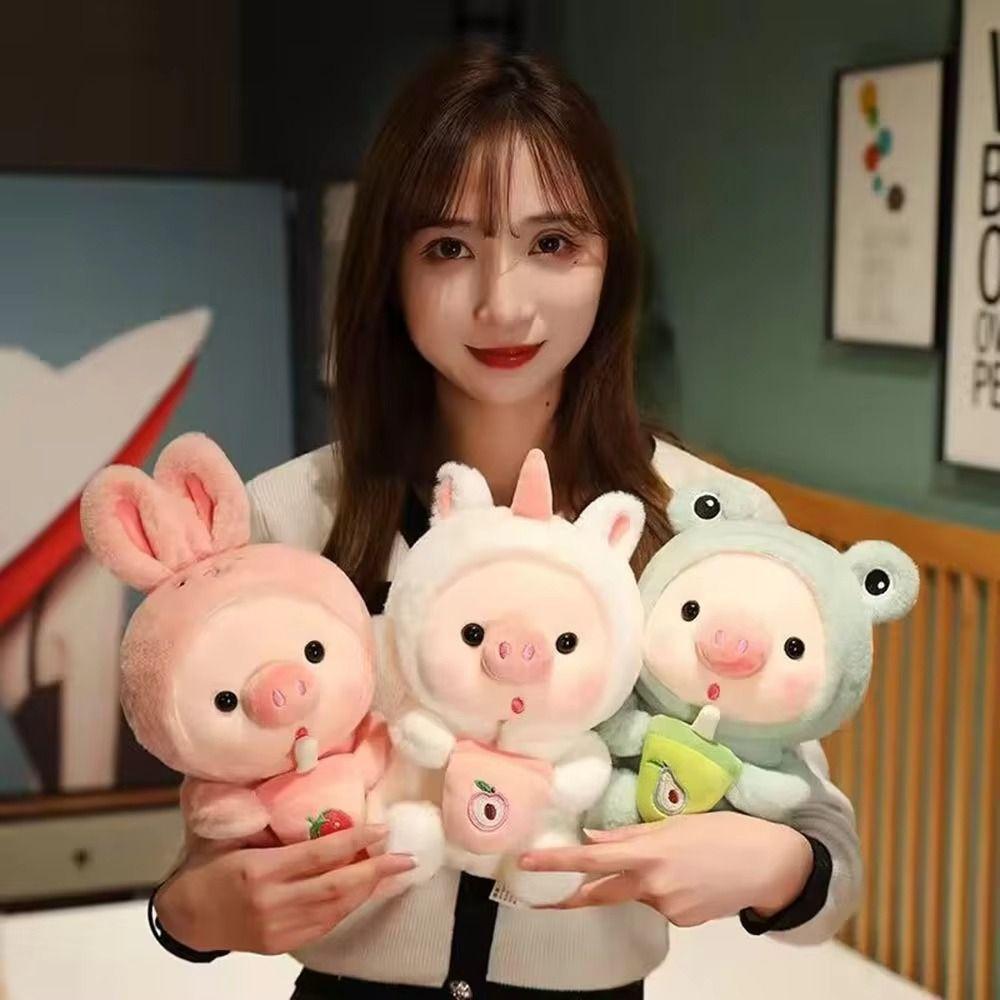 Rabbit Hat Cartoon Pig Plush Toy Cute Cartoon Design Milk Tea Plush Toy  Birthday Gifts