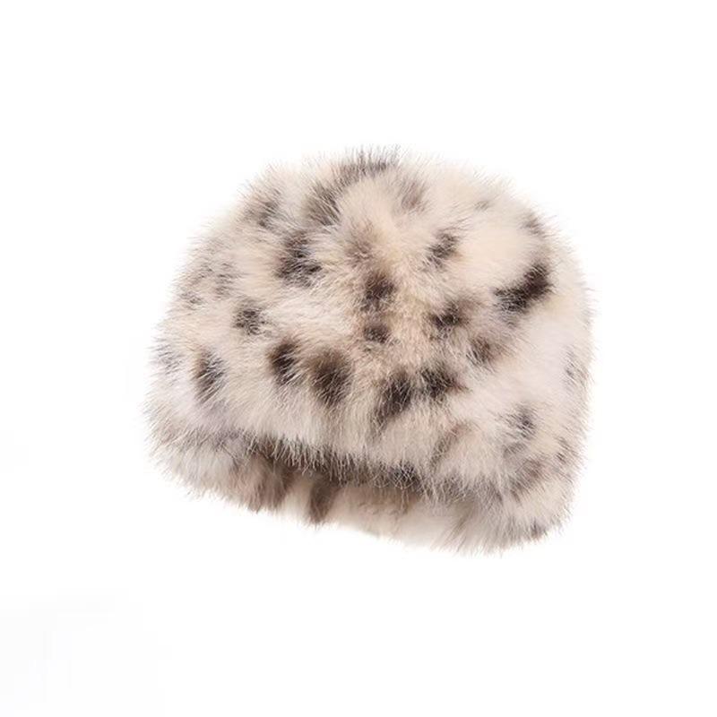 Korean Style Leopard Print Plush Bucket Hat Warm Winter Ear Protection Hat