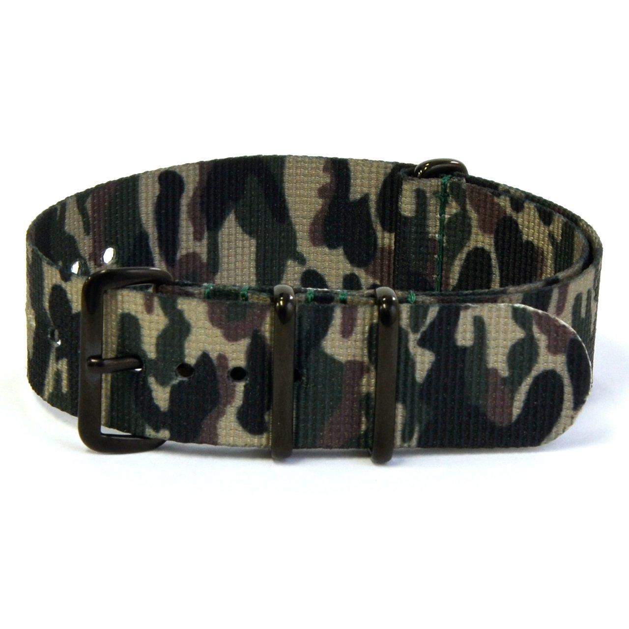 CASSIS Nylon Watch Strap TYPE NATO IP 20mm Black Camouflage with Replacement Tool #141.601B070020