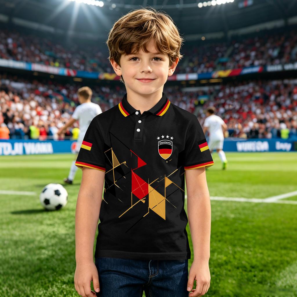 Kids Polo Shirt Short Sleeve Button Down Collar Geometric Print Casual Fit Lightweight Breathable Fabric Summer Wear for Boys
