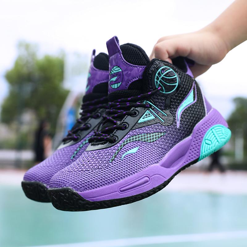 Autumn / Winter Leather Super Fiber Leather Children's Basketball Shoes with Plush Insulation for Teenagers' Casual Basketball Sports Shoes