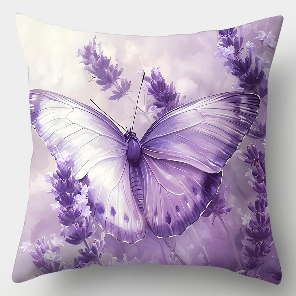 Graceful Purple Butterfly & Lavender PillowcaseLiving Room Sofa Cushion Cover, Soft and Comfortable, Bedroom Room Decoration