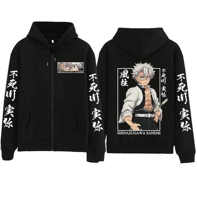 Anime Demon Slayer Shinazugawa Sanemi Mikina s kapucí na zip Harajuku Pulovr Topy Streetwear Mikina