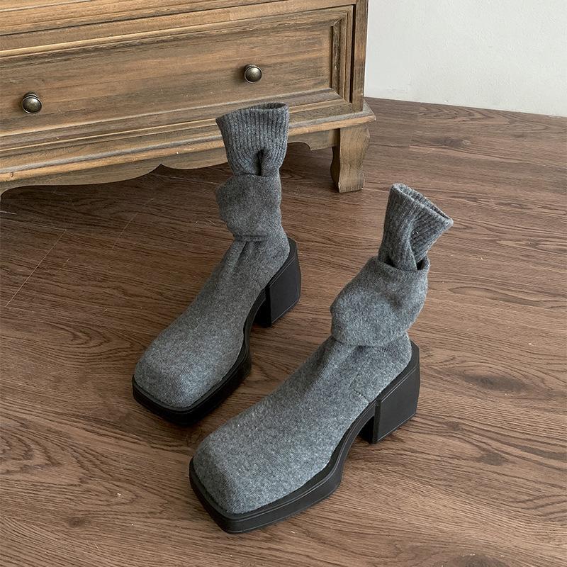 

Fashion Autumn Winter Women Elastic Slimming Sock Loots Fashion Female Thick Heel Over The Knee High Booties 35 серый